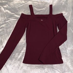 Maroon off the shoulder long sleeve women’s t-shirt